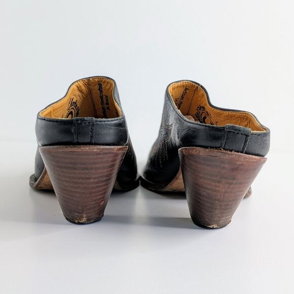 Charlie 1 Horse Shoes Womens 8.5 Black Mules Heels Leather Cowboy Slip On Pointy - Picture 6 of 16